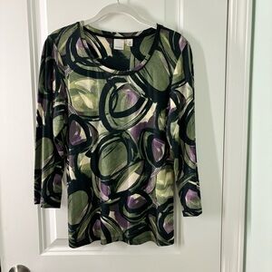 DONATED. 3/4 sleeve geometric design top, size M